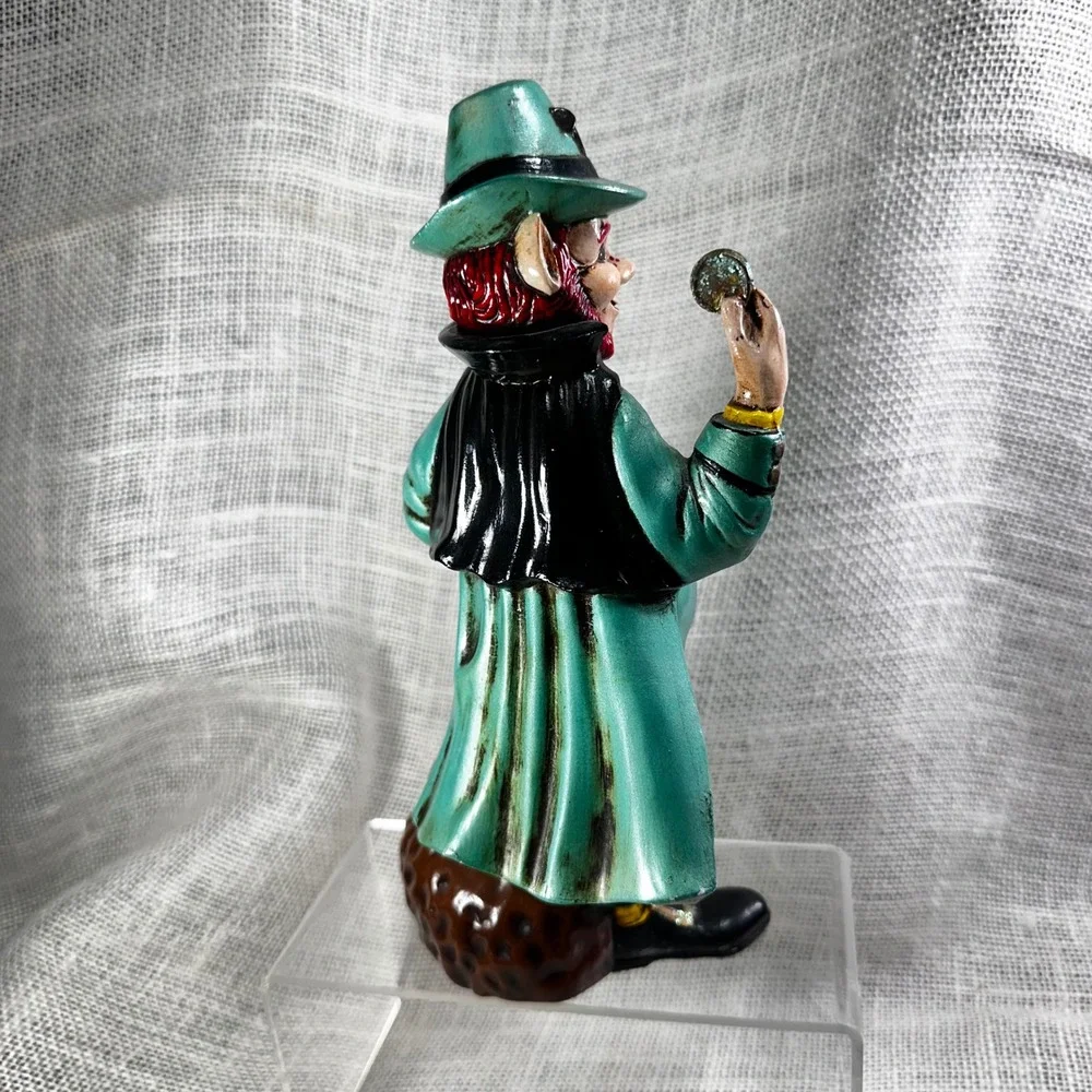 Vintage Hand Painted Leprechaun Figurine Irish Pot of Gold 8 Inch Germany Green